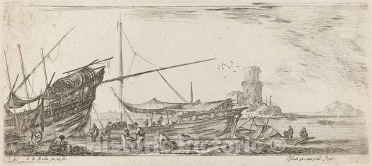 Art Print : Stefano Della Bella, Harbor View, 1644 - Vintage Wall Art