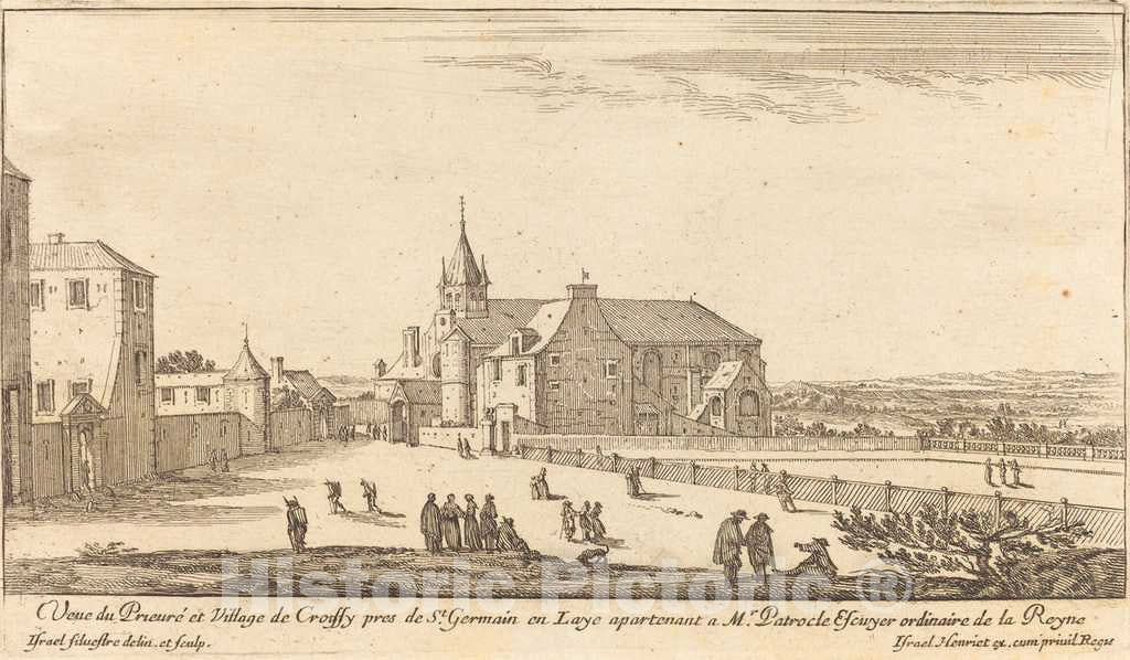 Art Print : IsraÃ«l Silvestre, Veue de Prieure et Village de Croissy, 1650 - Vintage Wall Art