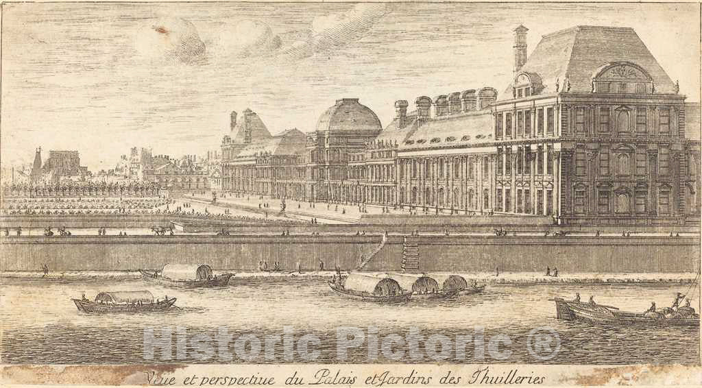 Art Print : IsraÃ«l Silvestre, Veue et Perspectiue du Palais et Jardins des Thuilleries, c.1653 - Vintage Wall Art