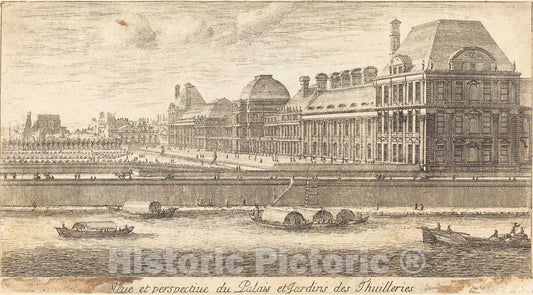 Art Print : IsraÃ«l Silvestre, Veue et Perspectiue du Palais et Jardins des Thuilleries, c.1653 - Vintage Wall Art