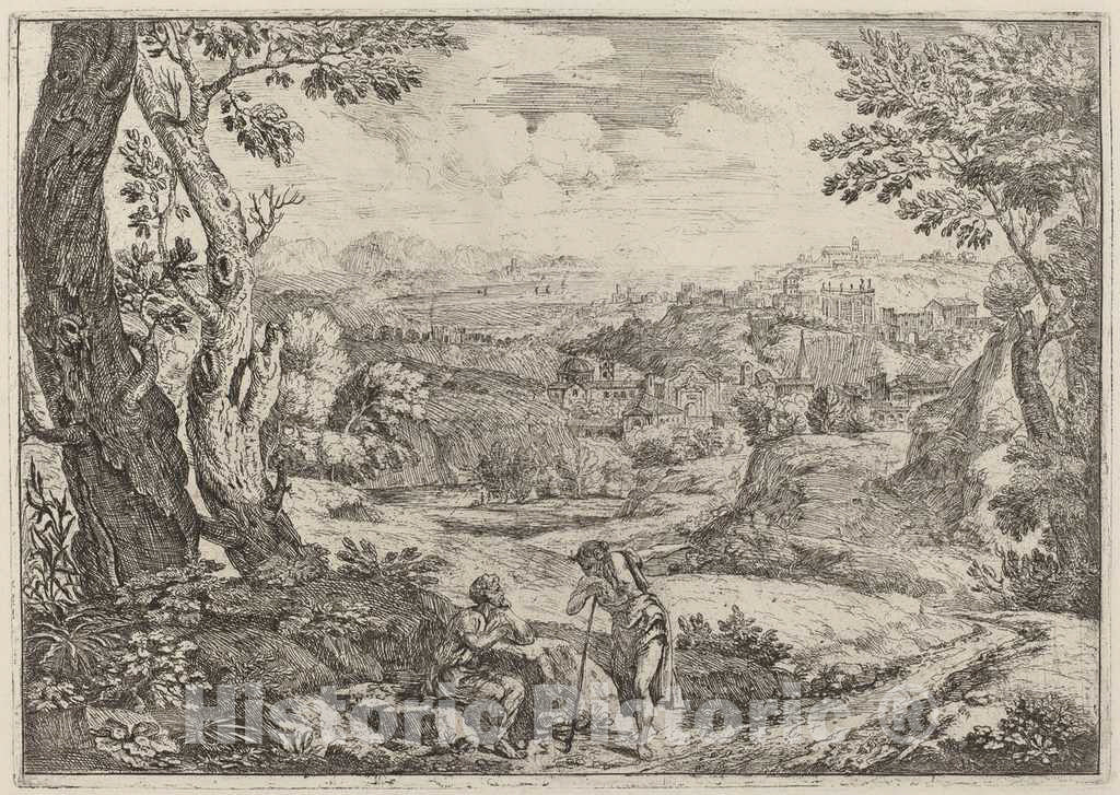 Art Print : Crescenzio Onofri, Two Men in Conversation, 1696 - Vintage Wall Art