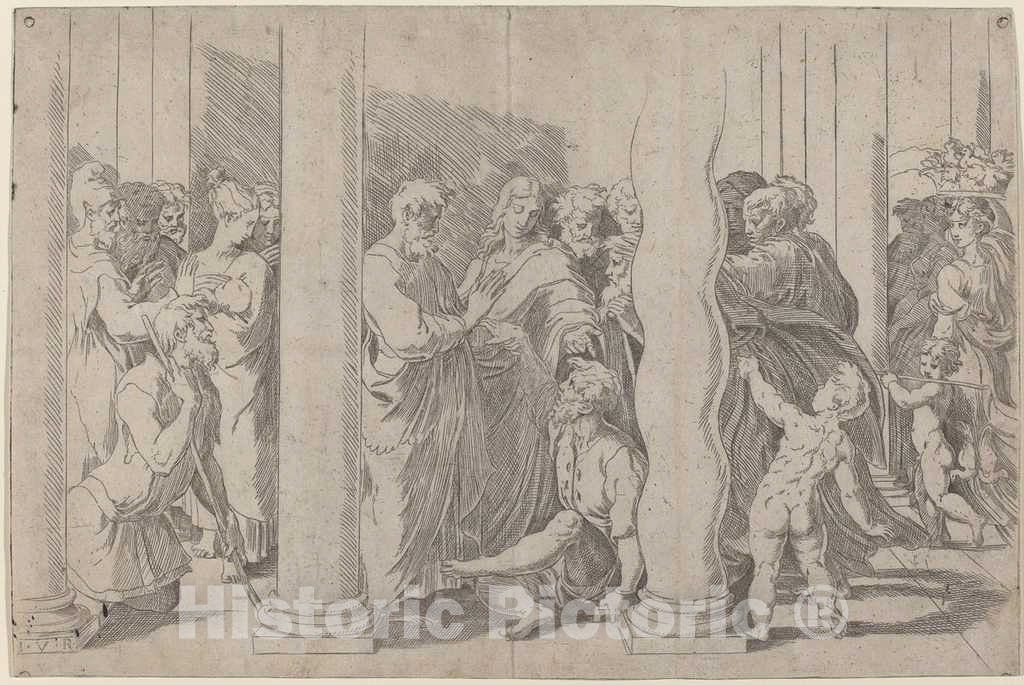 Art Print : Parmigianino After Raphael, Peter and John Healing The Lame Man at The Gate of The Temple - Vintage Wall Art