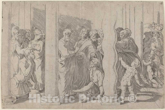 Art Print : Parmigianino After Raphael, Peter and John Healing The Lame Man at The Gate of The Temple - Vintage Wall Art