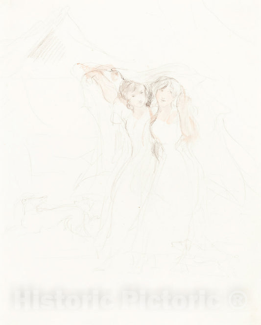 Art Print : Sir David Wilkie, Two Girls Under a Cloak - Vintage Wall Art