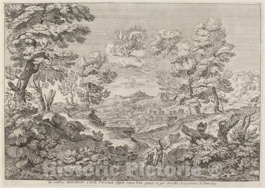 Art Print : Crescenzio Onofri, Apollo and a Nymph Leading a Lion, 1696 - Vintage Wall Art