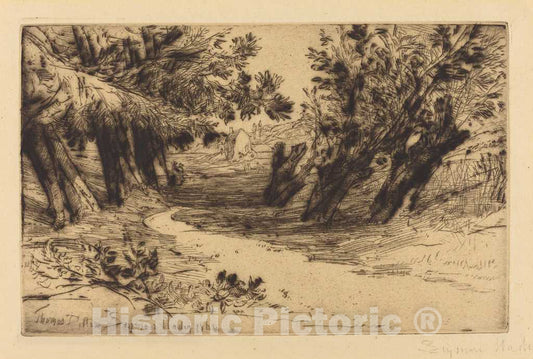 Art Print : Francis Seymour Haden, The Lovers' Walk, No.2, 1864 - Vintage Wall Art