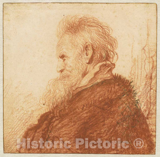 Art Print : Rembrandt, Head of an Old Man (Recto), c. 1631 - Vintage Wall Art