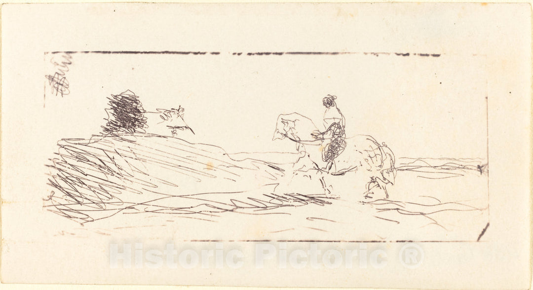 Art Print : Baptiste-Camille Corot, Carte-de-viste with Horseman (La Carte de Visite au Cavalier), 1853 - Vintage Wall Art