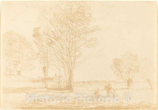 Art Print : Baptiste-Camille Corot, Horseman Halted in The Countryside (Cavalier arrete Dans la Campagna), 1874 - Vintage Wall Art