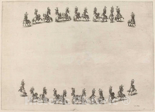 Art Print : Stefano Della Bella, Twenty-Four Cavorting Cavaliers, 1652 - Vintage Wall Art
