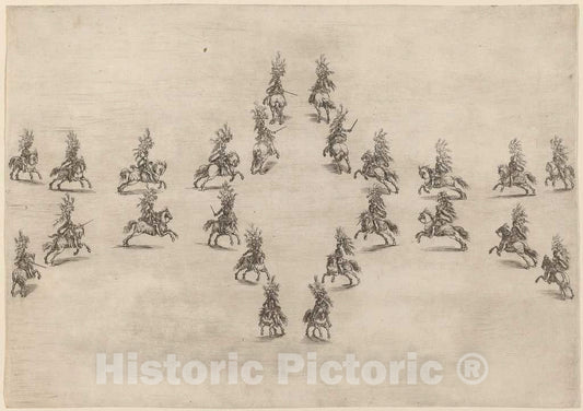 Art Print : Stefano Della Bella, Twenty-Four Cavaliers in an Oval, 1652 - Vintage Wall Art