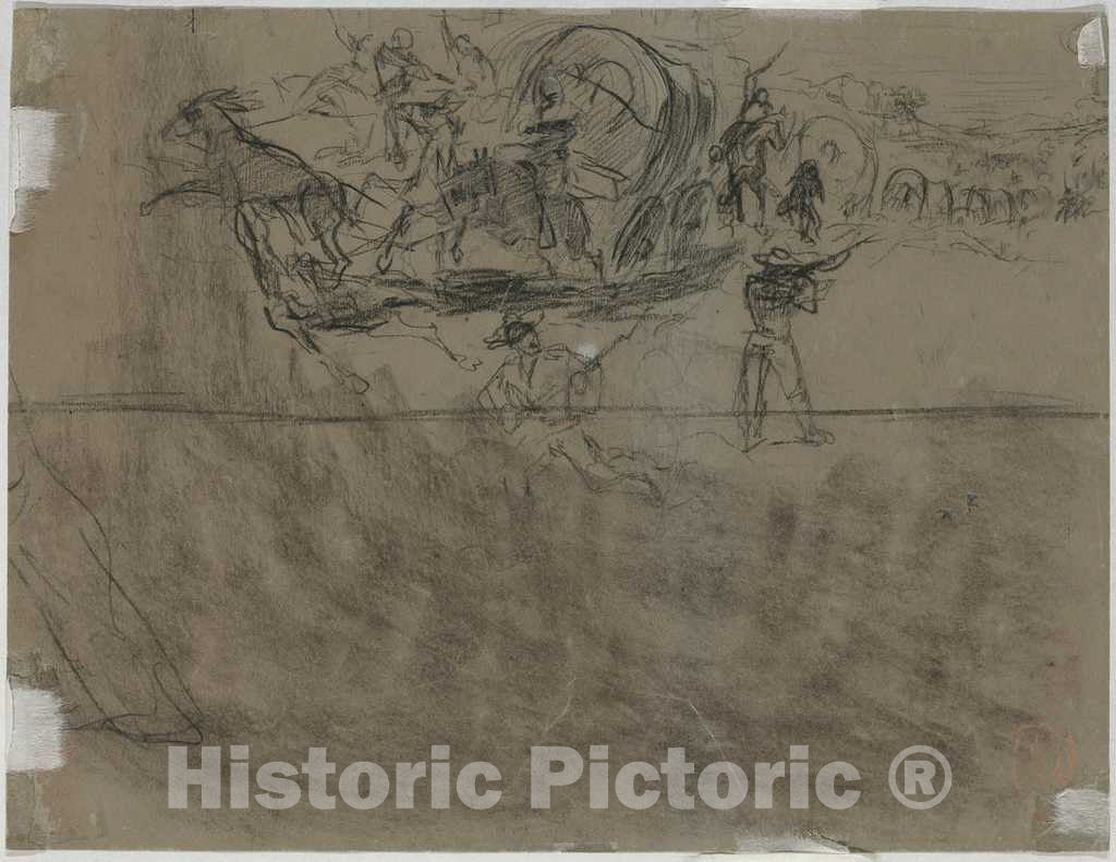 Art Print : Winslow Homer, Skirmish Involving a Wagon Train [Verso], 1864 - Vintage Wall Art