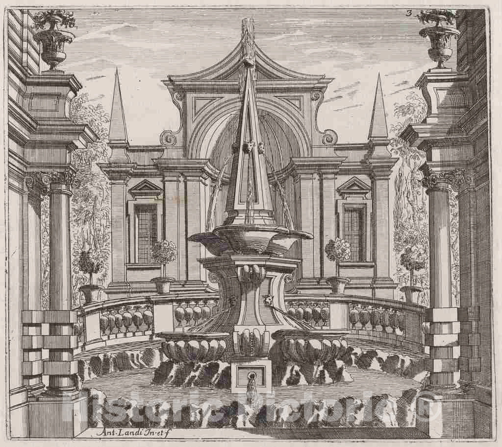 Art Print : Landi, Fantastic Garden with a Fountain and a Garden Pavilion, Before 1753 - Vintage Wall Art