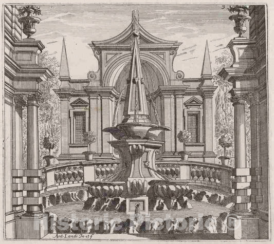 Art Print : Landi, Fantastic Garden with a Fountain and a Garden Pavilion, Before 1753 - Vintage Wall Art