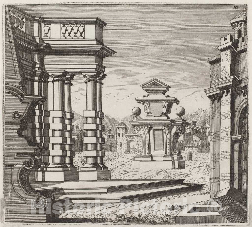 Art Print : Landi, Architectural Fantasy with Portals and Monuments, Before 1753 - Vintage Wall Art