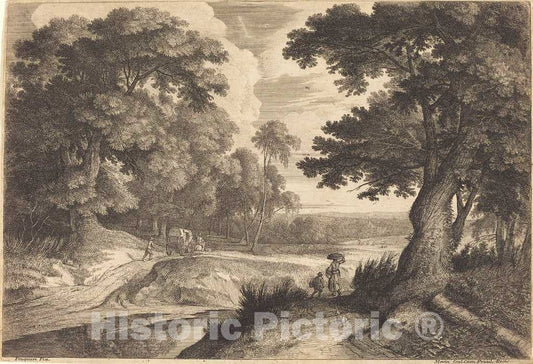 Art Print : Jean Morin, Edge of a Wood with Peasants Going to Market - Vintage Wall Art