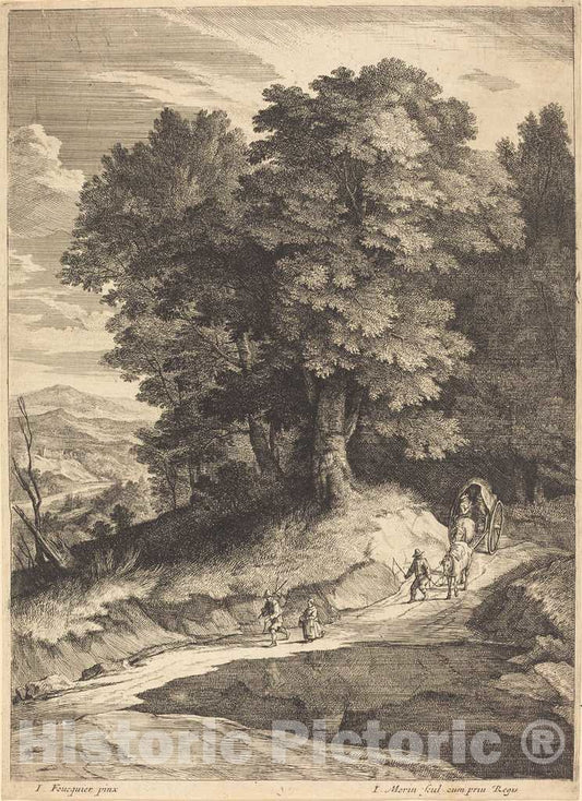 Art Print : Jean Morin, Edge of a Wood with Travelers in a Carriage - Vintage Wall Art