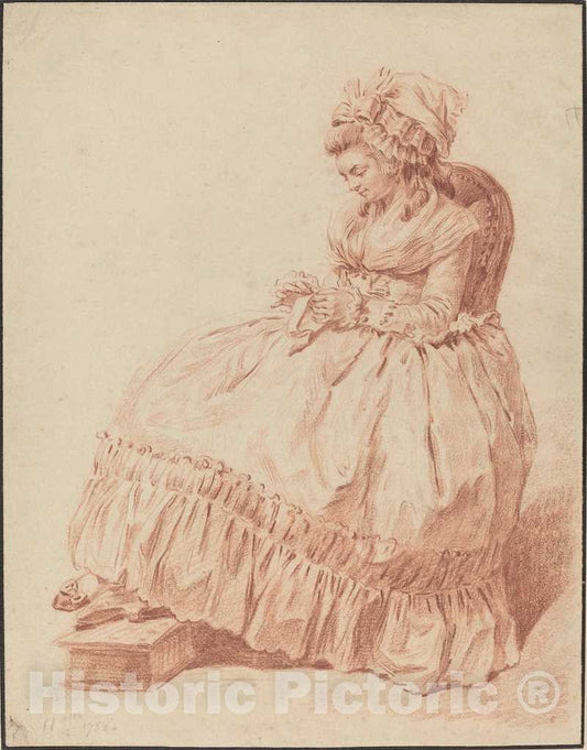 Art Print : Rolland Trinquesse, Seated Woman Sewing, 1788 - Vintage Wall Art