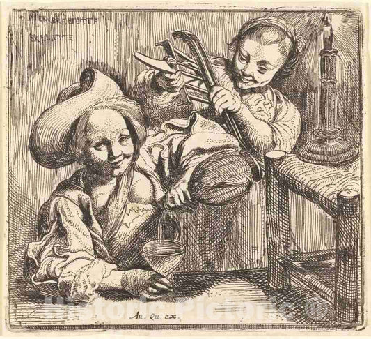 Art Print : Pierre Brebiette, The Little Girls' Tavern, c. 1620 - Vintage Wall Art