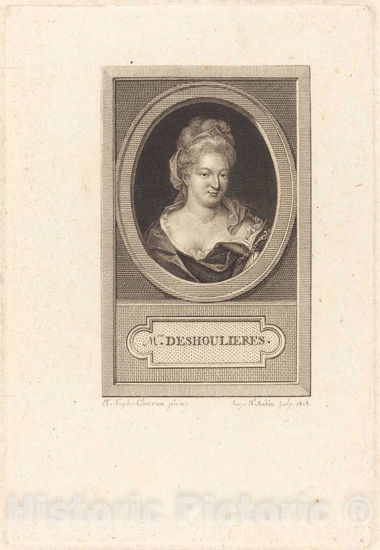 Art Print : Saint-Aubin After Cheron, Antoinette du Ligier de La Garde Deshoulieres, 1803 - Vintage Wall Art