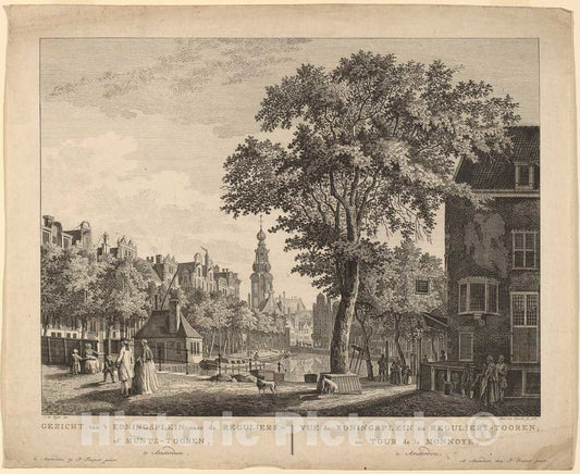 Art Print : Van Liender After Jan de Beyer, Gezicht van't Koningsplein naar de Reguliers of Munts-Tooren, Te Amsterdam, 1760 - Vintage Wall Art