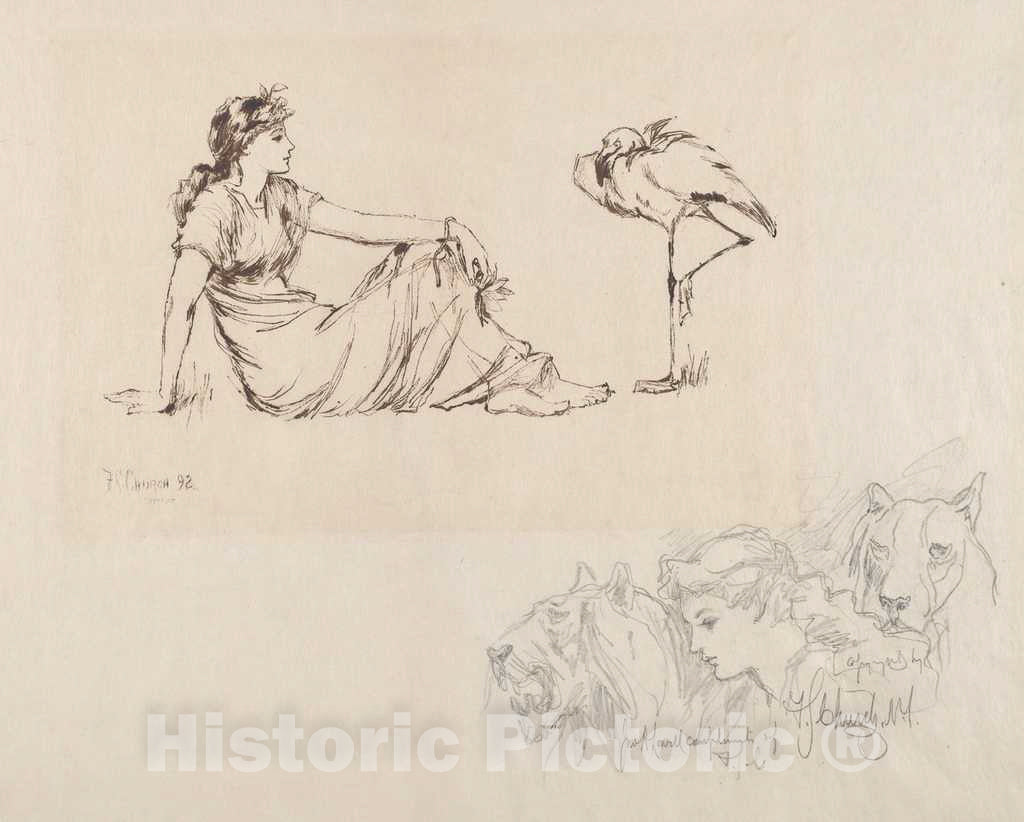 Art Print : Frederick Stuart Church, Woman and a Crane (Vigilance?), 1892 - Vintage Wall Art