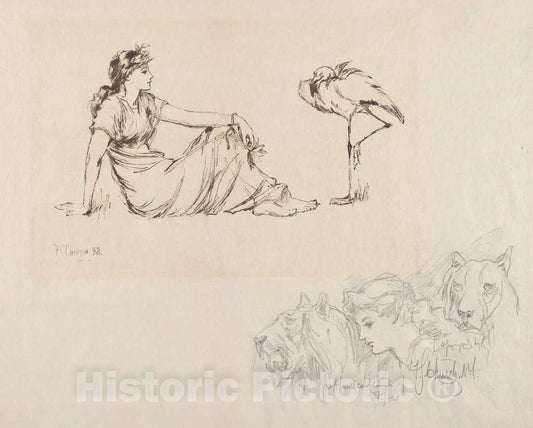 Art Print : Frederick Stuart Church, Woman and a Crane (Vigilance?), 1892 - Vintage Wall Art