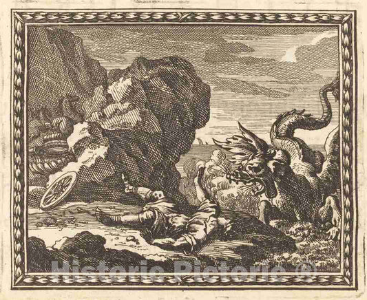 Art Print : Jean Lepautre, Hippolytus and The Sea Monster, 1676 - Vintage Wall Art