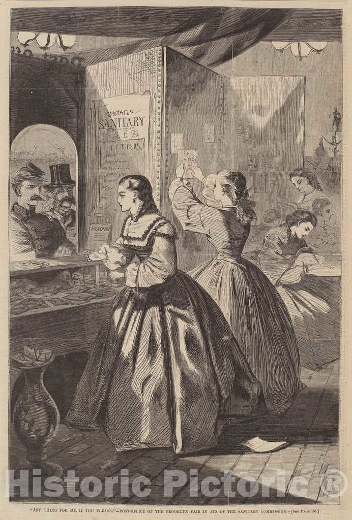 Art Print : Homer, Any Thing for Me, If You Please? - Post Office of The Brooklyn Fair in Aid of The Sanitary Commission, 1864 - Vintage Wall Art