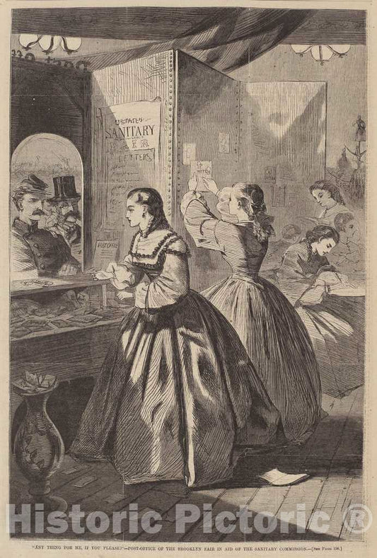 Art Print : Homer, Any Thing for Me, If You Please? - Post Office of The Brooklyn Fair in Aid of The Sanitary Commission, 1864 - Vintage Wall Art