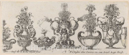 Art Print : Stefano Della Bella, Fantastic Vases, 1646 - Vintage Wall Art