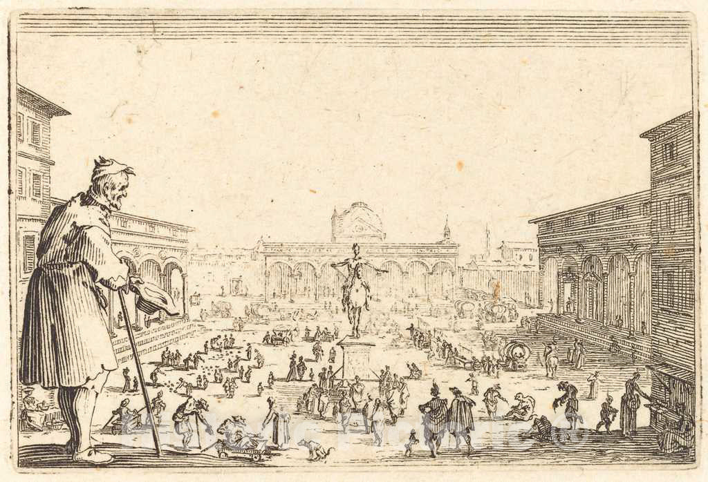 Art Print : Jacques Callot, Piazza SS. Annunziata, Florence, c. 1622 - Vintage Wall Art