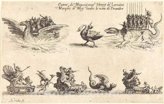 Art Print : Jacques Callot, Entry of Monseigneur Henry de Lorraine, Marquis de MOY, Under The Name of Pirandre, 1627 - Vintage Wall Art