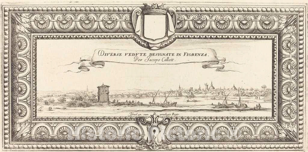 Art Print : FranÃ§ois Collignon, Title Page for Callot's Various Italian Landscapes, c. 1630 - Vintage Wall Art