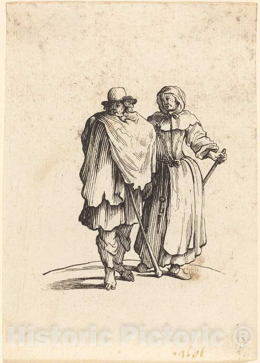 Art Print : Jacques Callot, Beggar Couple, 17th Century - Vintage Wall Art