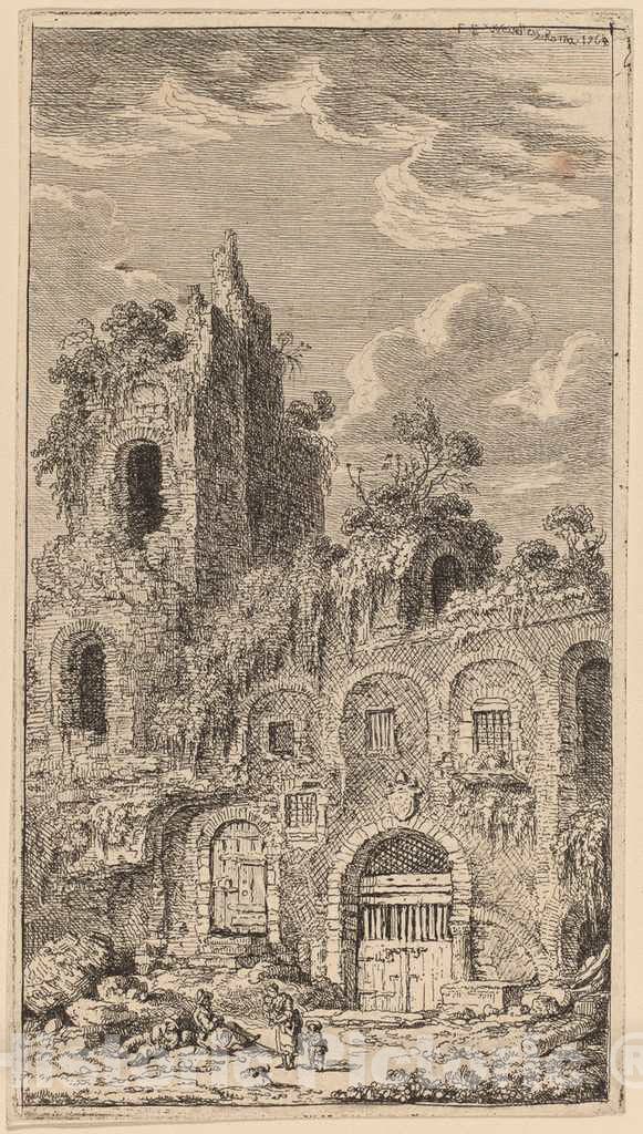Art Print : Franz Edmund Weirotter, Fragment of The Old City Wall at San Giovanni Laterano, 1764 - Vintage Wall Art