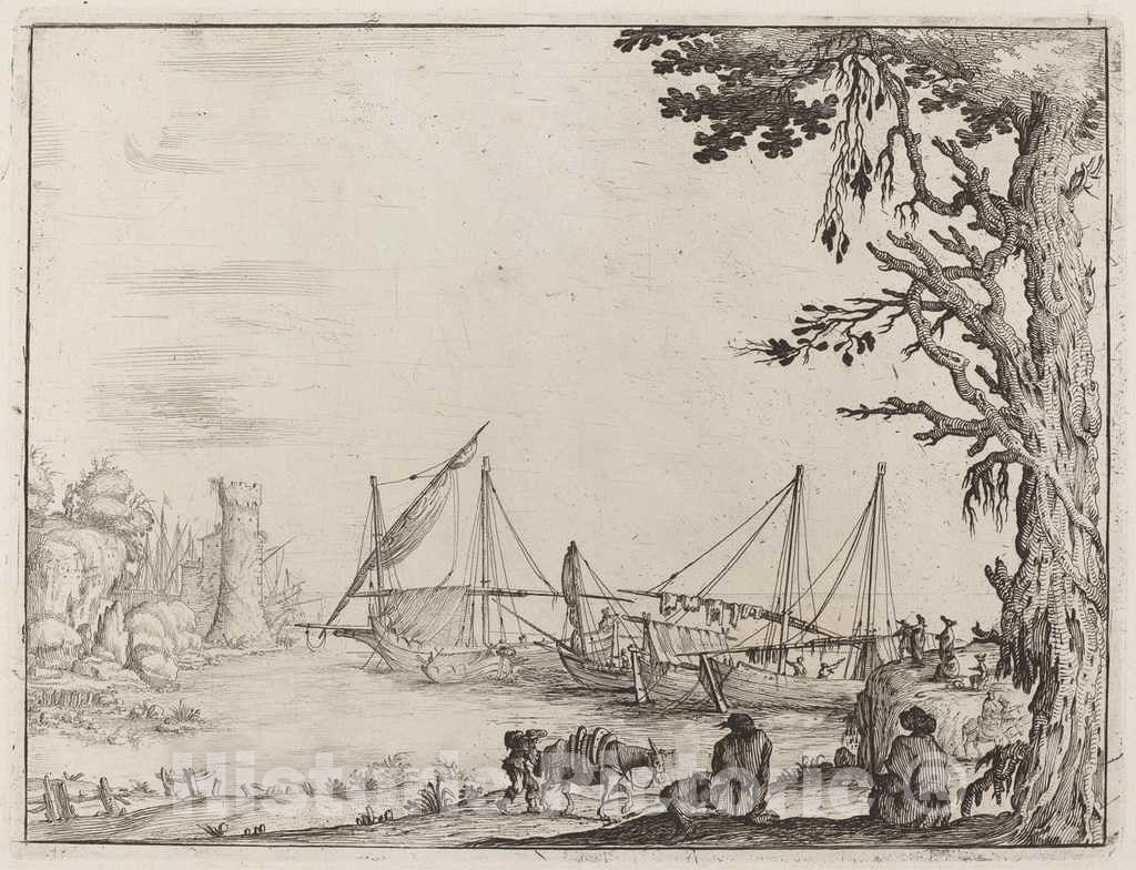 Art Print : Ercole Bazicaluva, Seaport with Anchored Vessels, 1638 - Vintage Wall Art