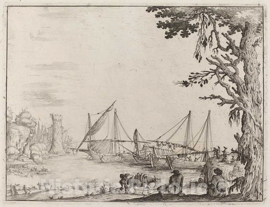 Art Print : Ercole Bazicaluva, Seaport with Anchored Vessels, 1638 - Vintage Wall Art