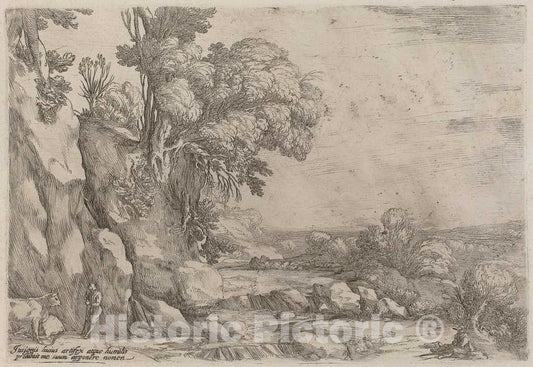 Art Print : Ercole Bazicaluva, Landscape with Resting Herdsmen, 1638 - Vintage Wall Art