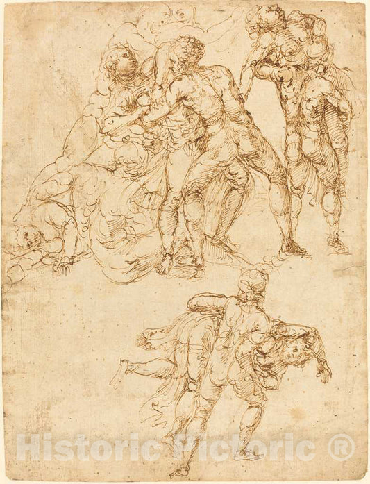 Art Print : Pirro Ligorio, Studies for The Rape of The Sabine Women [Verso] - Vintage Wall Art
