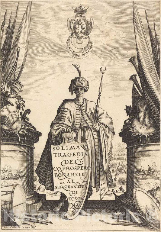 Art Print : Jacques Callot, Title Page for Il Solimano, 1620 - Vintage Wall Art