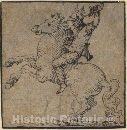 Art Print : Peter Vischer The Younger, Warrior in Renaissance Armor on a Rearing Horse, c.1535 - Vintage Wall Art