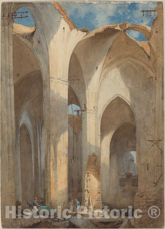 Art Print : Martin Gensler, The Ruins of Saint Nicolai Church in Hamburg, 1871 - Vintage Wall Art