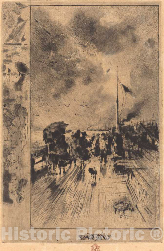 Art Print : FÃ©lix-Hilaire Buhot, Une JetÃ©e en Angleterre (A Pier in England), 1879 - Vintage Wall Art