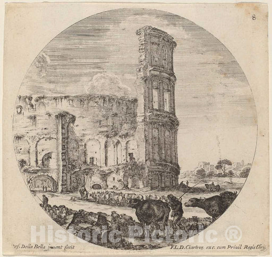 Art Print : Stefano Della Bella, Colosseum, 1646 - Vintage Wall Art