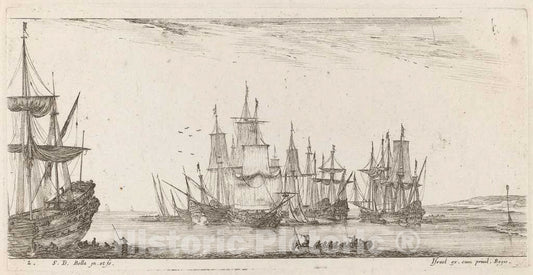 Art Print : Stefano Della Bella, Group of Ships, 1644 - Vintage Wall Art