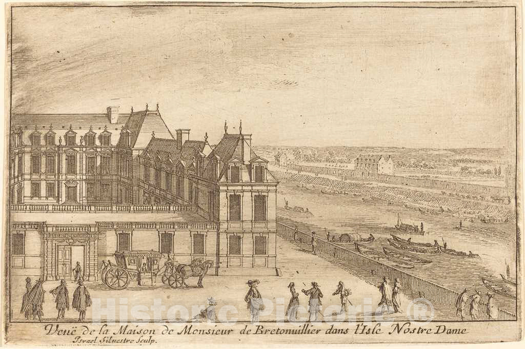 Art Print : IsraÃ«l Silvestre, Veue de la Maison de Monsieur de Bretonuillerdans l'Isle Nostre Dame, 1664 - Vintage Wall Art