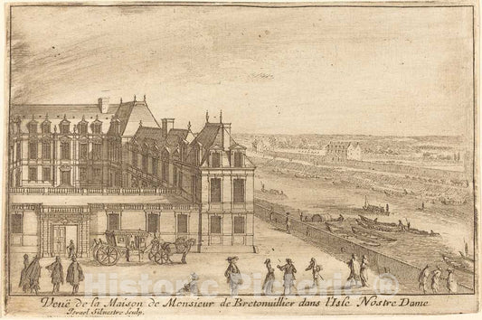 Art Print : IsraÃ«l Silvestre, Veue de la Maison de Monsieur de Bretonuillerdans l'Isle Nostre Dame, 1664 - Vintage Wall Art
