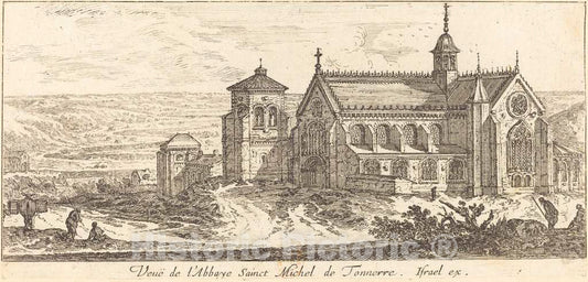 Art Print : IsraÃ«l Silvestre, Veue de l'Abbaye Sainct Michel de Tonnerre, 1650 - Vintage Wall Art