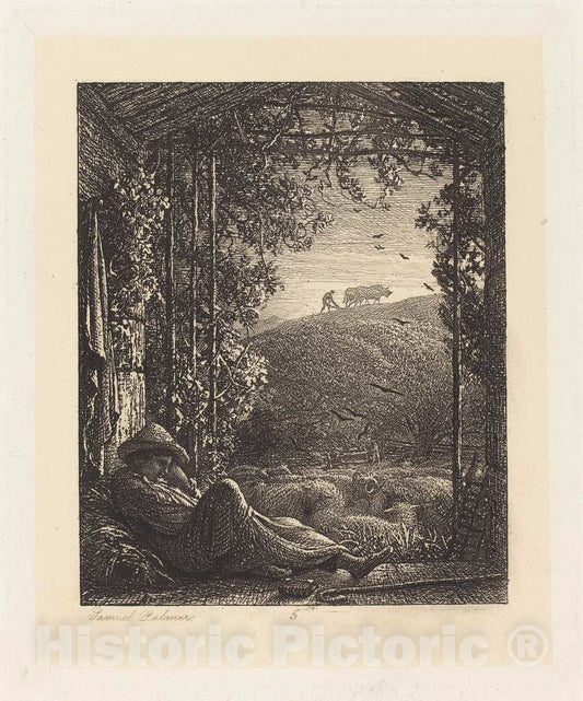 Art Print : Samuel Palmer, The Sleeping Shepherd; Early Morning, 1857 - Vintage Wall Art